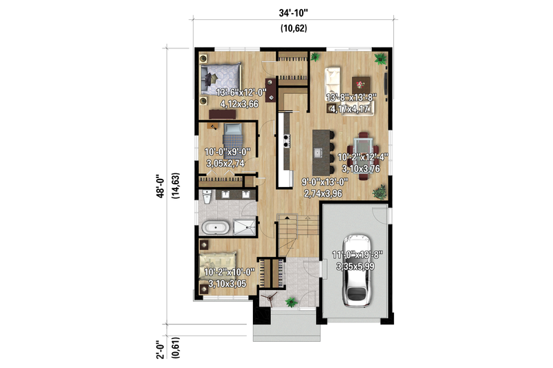 House Design - Floor Plan - Main Floor for Contemporary House Plan #25-5024 - 3 bed, 1 bath