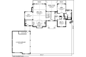 Floor Plan - Main Floor for Ranch House Plan #70-1137 - 2 bed, 3 bath