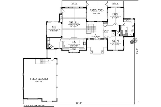 Floor Plan - Main Floor for Ranch House Plan #70-1137 - 2 bed, 3 bath