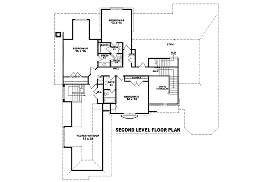 Floor Plan - Upper Floor for Colonial House Plan #81-1633 - 4 bed, 4 bath