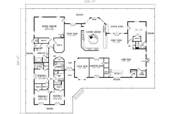 Floor Plan - Main Floor for Ranch House Plan #1-931 - 4 bed, 4.5 bath