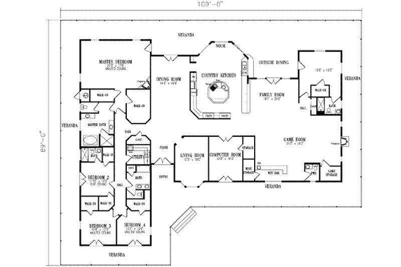 House Plan Design - Floor Plan - Main Floor for Ranch House Plan #1-931 - 4 bed, 4.5 bath