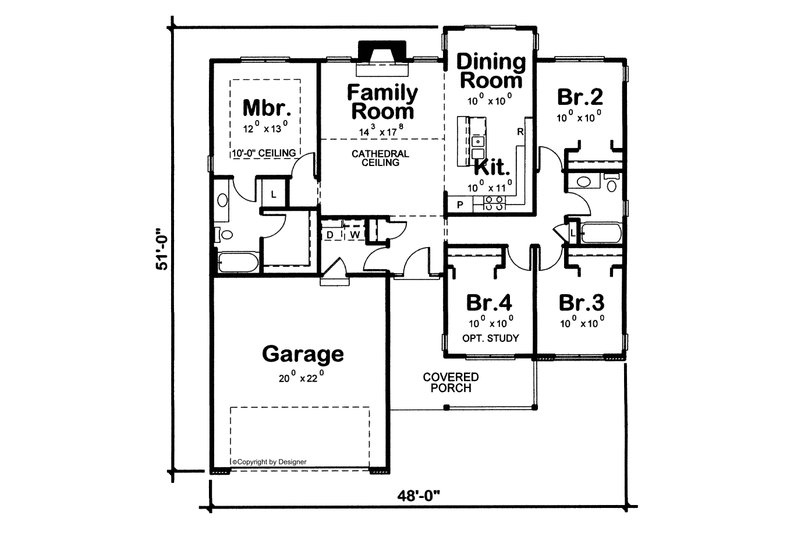Architectural House Design - Floor Plan - Main Floor for Traditional House Plan #20-2601 - 4 bed, 2 bath