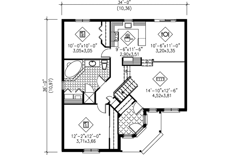 Dream House Plan - Floor Plan - Main Floor for European House Plan #25-1005 - 2 bed, 1 bath