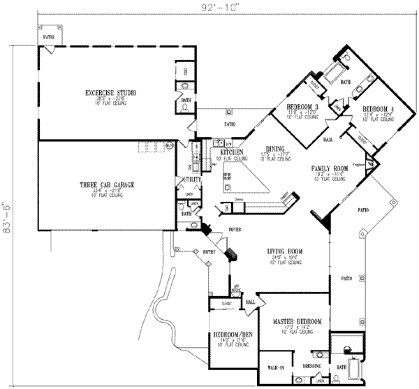 Adobe / Southwestern Style House Plan - 4 Beds 3 Baths 3613 Sq/Ft Plan ...