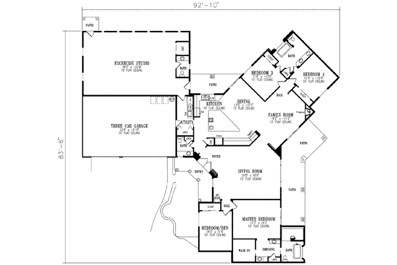 Dream House Plan - Floor Plan - Main Floor for Adobe / Southwestern House Plan #1-865 - 4 bed, 3 bath