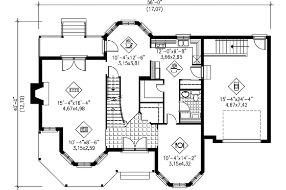 Floor Plan - Main Floor for Victorian House Plan #25-2021 - 4 bed, 1.5 bath