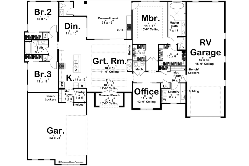 House Blueprint - Floor Plan - Main Floor for Mediterranean House Plan #455-633 - 3 bed, 2.5 bath