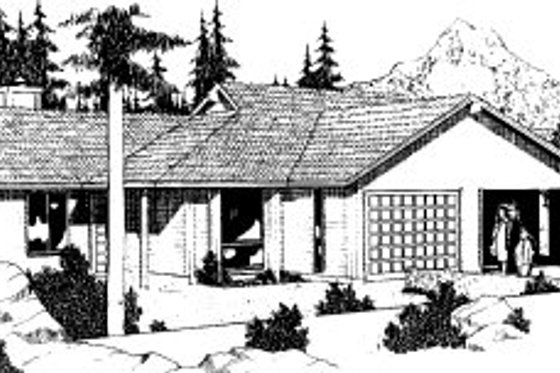 Exterior - Front Elevation for Ranch House Plan #303-223 - 2 bed, 2 bath