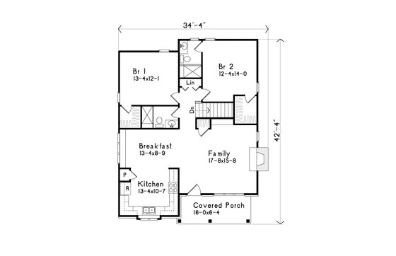 Floor Plan - Main Floor for Cottage House Plan #22-571 - 2 bed, 2 bath