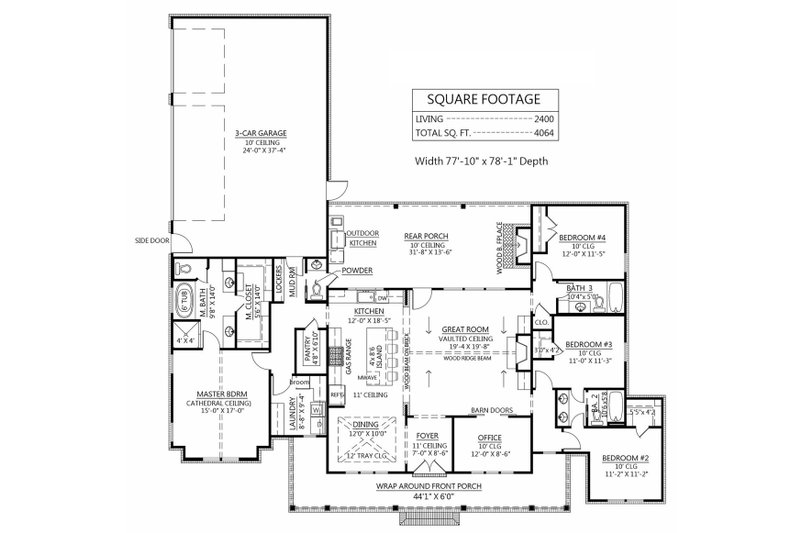 Home Plan - Floor Plan - Main Floor for Farmhouse House Plan #1074-24 - 4 bed, 3.5 bath