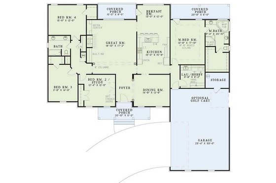 Floor Plan - Main Floor for Southern House Plan #17-120 - 4 bed, 2 bath