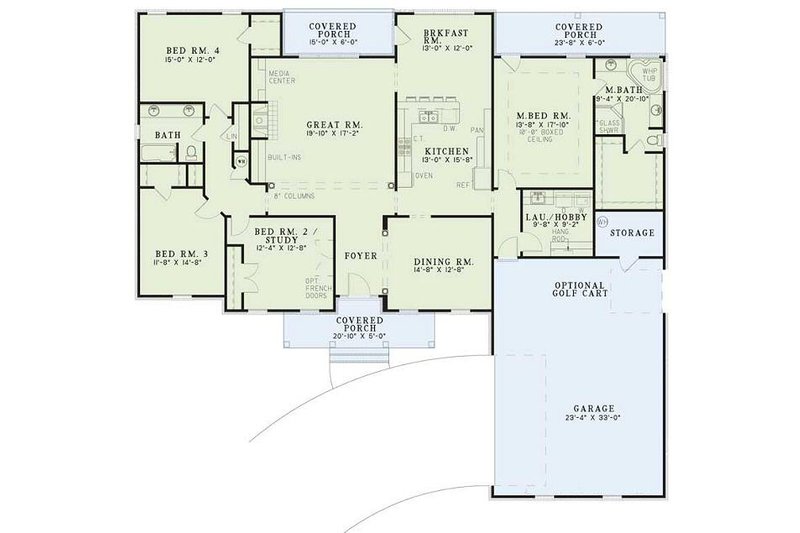 House Plan Design - Floor Plan - Main Floor for Southern House Plan #17-120 - 4 bed, 2 bath