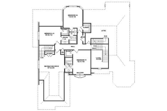 Floor Plan - Upper Floor for European House Plan #81-400 - 4 bed, 4.5 bath