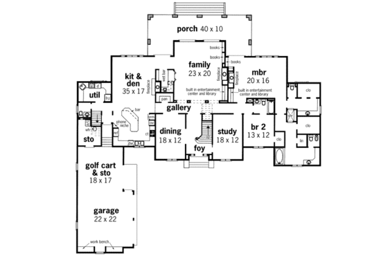 Floor Plan - Main Floor for European House Plan #45-177 - 4 bed, 5.5 bath