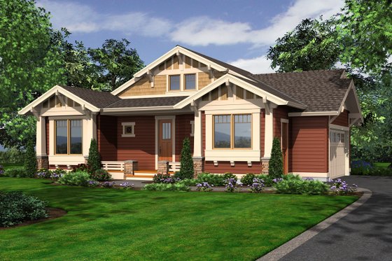 Exterior - Front Elevation for Craftsman House Plan #132-197 - 2 bed, 2 bath