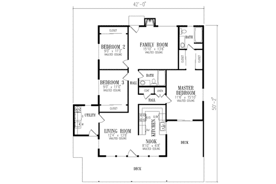 Floor Plan - Main Floor for Traditional House Plan #1-247 - 3 bed, 2 bath