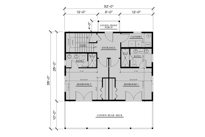 Architectural House Design - Floor Plan - Main Floor for Cabin House Plan #123-119 - 2 bed, 2.5 bath