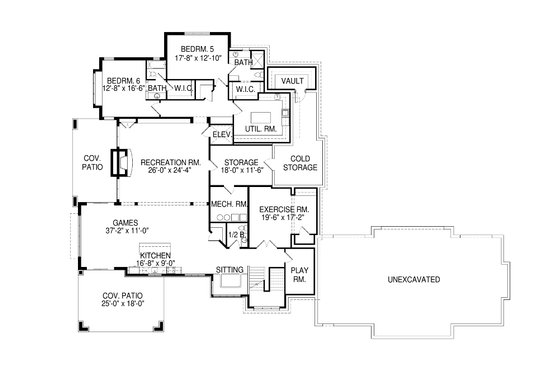 Floor Plan - Lower Floor for Craftsman House Plan #920-42 - 6 bed, 7 bath