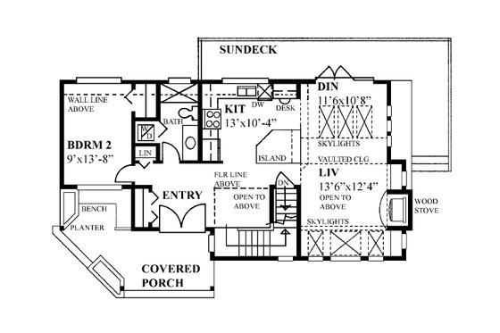 Floor Plan - Main Floor for Cabin House Plan #118-171 - 2 bed, 2 bath