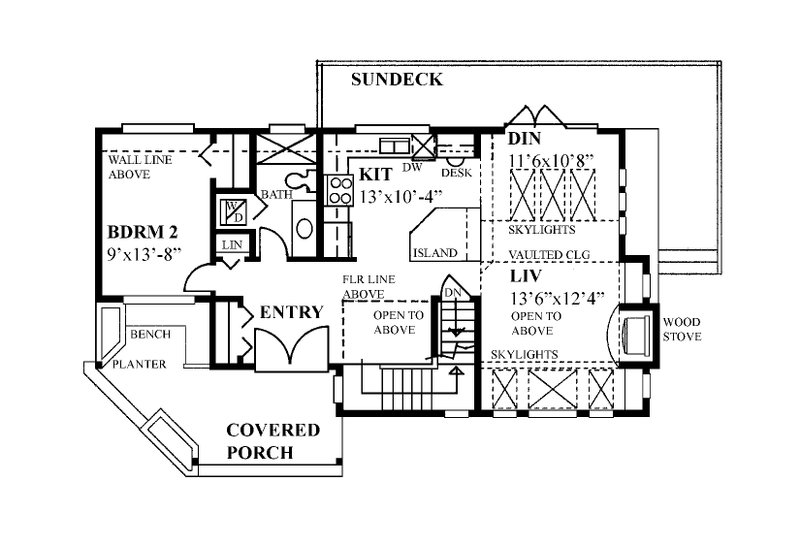 Architectural House Design - Floor Plan - Main Floor for Cabin House Plan #118-171 - 2 bed, 2 bath