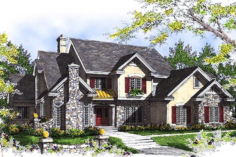 House Blueprint - European Exterior - Front Elevation Plan #70-546