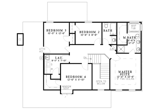 Floor Plan - Upper Floor for Southern House Plan #17-539 - 4 bed, 2.5 bath