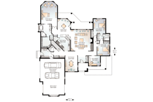 Floor Plan - Main Floor for Mediterranean House Plan #23-403 - 3 bed, 2.5 bath
