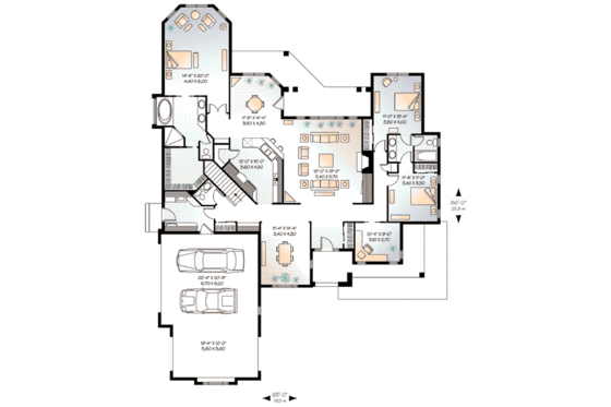 Floor Plan - Main Floor for Mediterranean House Plan #23-403 - 3 bed, 2.5 bath