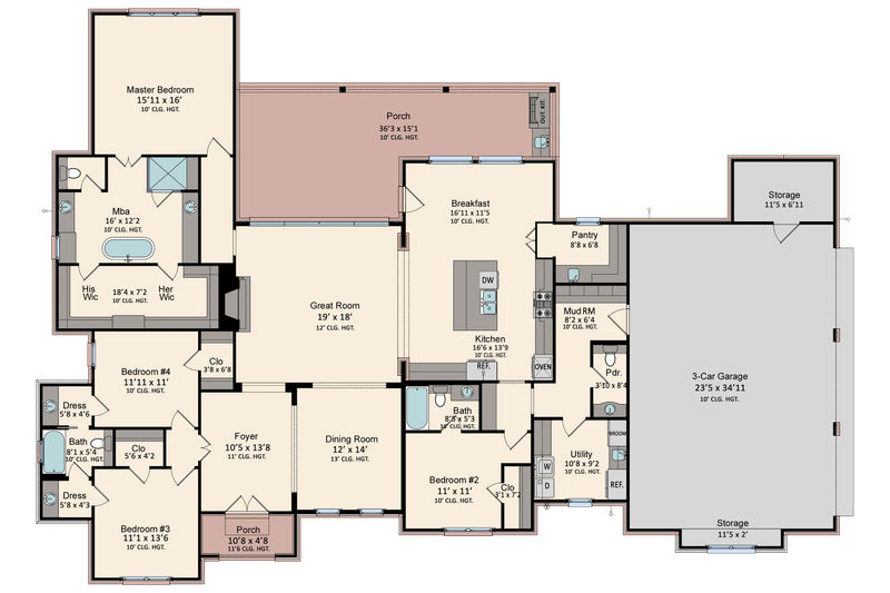 House Blueprint - Floor Plan - Main Floor for Traditional House Plan #1081-2 - 4 bed, 3.5 bath
