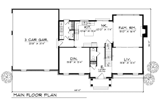 Floor Plan - Main Floor for Modern House Plan #70-438 - 3 bed, 2.5 bath