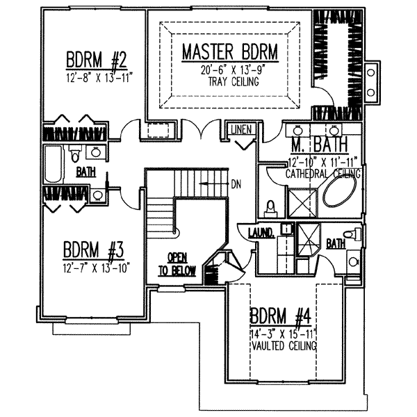 Traditional Floor Plan - Upper Floor Plan #9-105