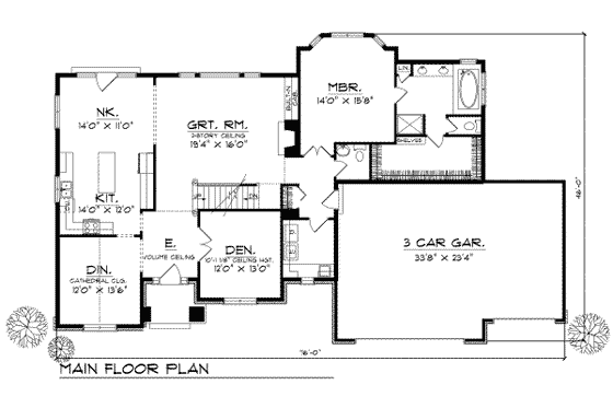 Floor Plan - Main Floor for Traditional House Plan #70-389 - 3 bed, 2.5 bath
