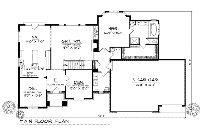 Home Plan - Floor Plan - Main Floor for Traditional House Plan #70-389 - 3 bed, 2.5 bath
