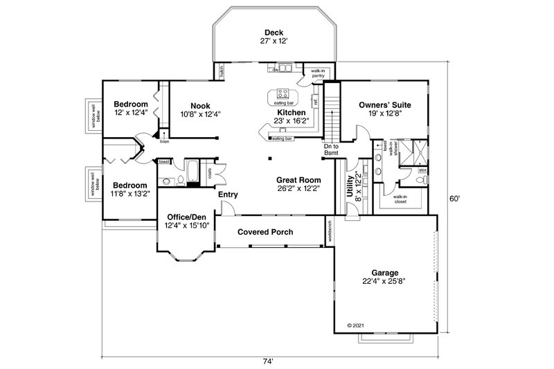 House Design - Floor Plan - Main Floor for Ranch House Plan #124-1232 - 3 bed, 2 bath