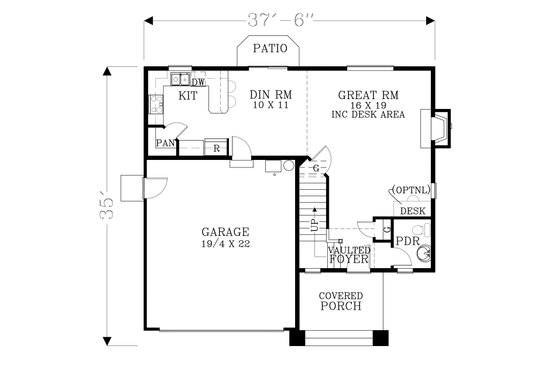 Floor Plan - Main Floor for Craftsman House Plan #53-525 - 3 bed, 2.5 bath