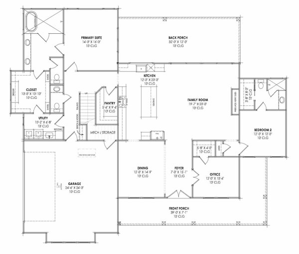 Home Plan - Floor Plan - Main Floor for Farmhouse House Plan #1096-206 - 4 bed, 3.5 bath