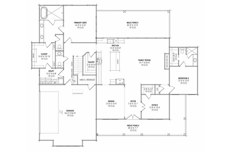 Home Plan - Floor Plan - Main Floor for Farmhouse House Plan #1096-206 - 4 bed, 3.5 bath