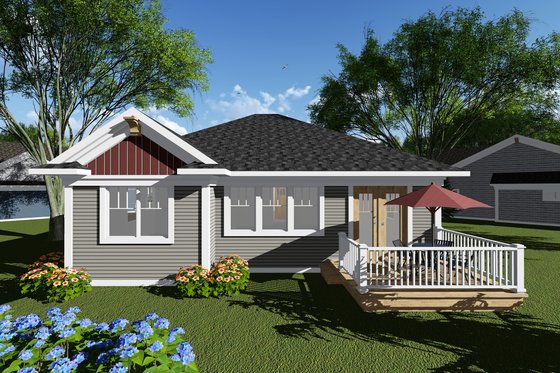 Exterior - Rear Elevation for Craftsman House Plan #70-1259 - 2 bed, 2 bath