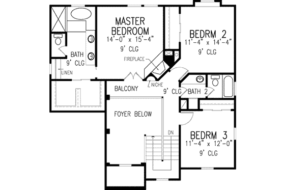 Floor Plan - Upper Floor for Colonial House Plan #410-366 - 3 bed, 2.5 bath