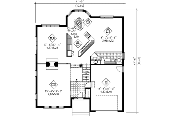 Floor Plan - Main Floor for Traditional House Plan #25-2100 - 3 bed, 1.5 bath