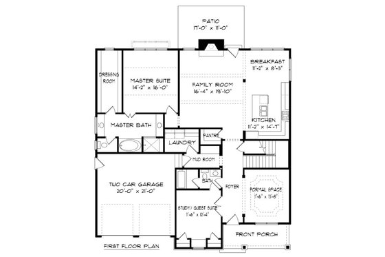 Floor Plan - Main Floor for Tudor House Plan #413-881 - 4 bed, 4 bath