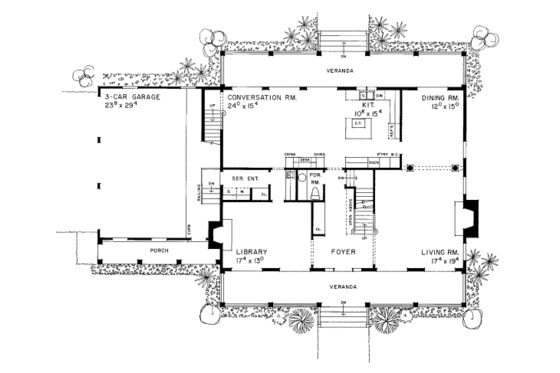 Floor Plan - Main Floor for Southern House Plan #72-385 - 4 bed, 3.5 bath