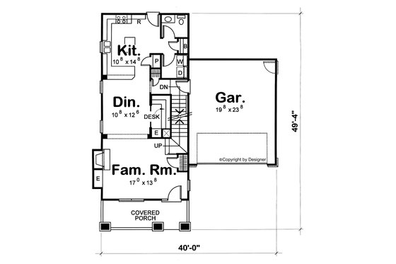 Floor Plan - Main Floor for Craftsman House Plan #20-1219 - 3 bed, 2.5 bath