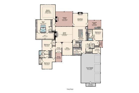 Floor Plan - Main Floor for Modern House Plan #1081-15 - 4 bed, 4.5 bath