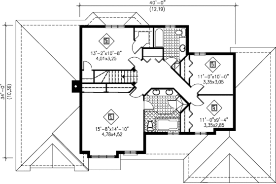 Floor Plan - Upper Floor for Traditional House Plan #25-2186 - 4 bed, 2.5 bath
