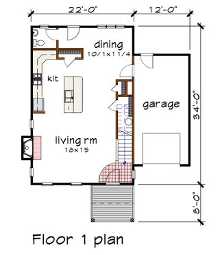 Floor Plan - Main Floor for Modern House Plan #79-328 - 3 bed, 2.5 bath