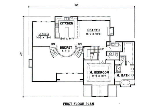 Floor Plan - Main Floor for Traditional House Plan #67-145 - 4 bed, 3 bath