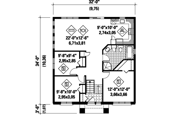 Floor Plan - Main Floor for Contemporary House Plan #25-4270 - 3 bed, 1 bath