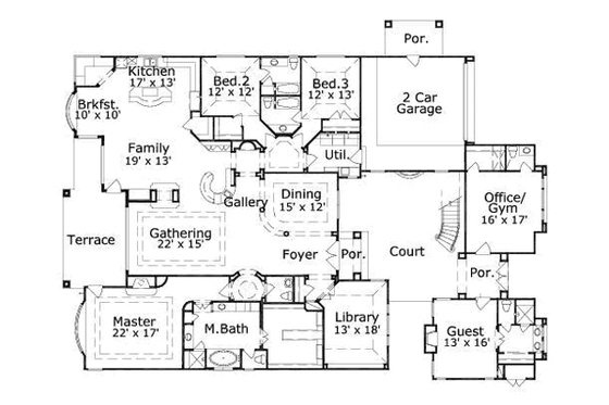 Floor Plan - Main Floor for Mediterranean House Plan #411-169 - 4 bed, 5.5 bath